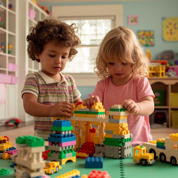 Children Playing with Building Blocks
