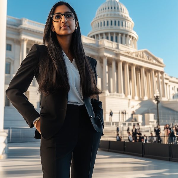 Confident Woman in Front of Government Building