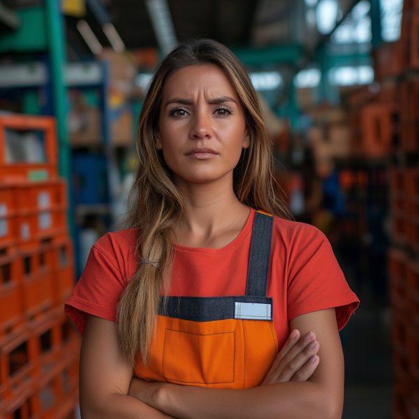 Confident Woman in Warehouse