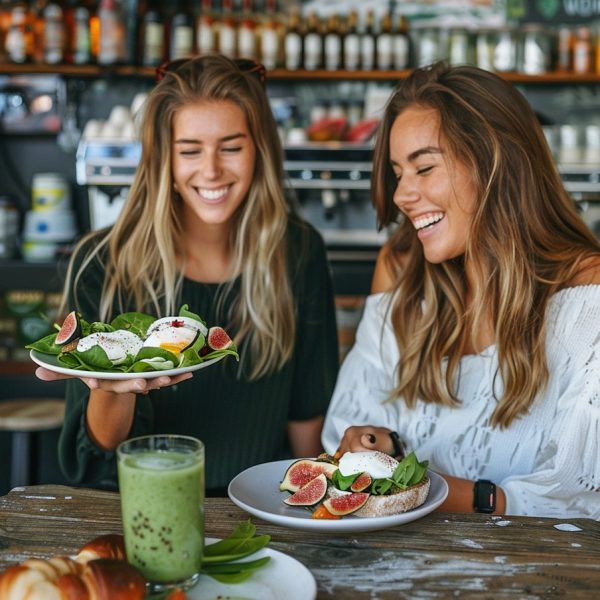 Friends Enjoying Healthy Meal at Cafe
