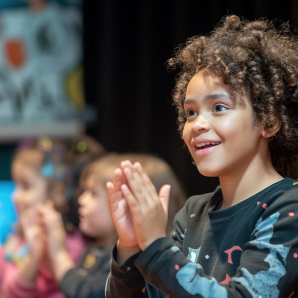 Joyful Child Playing in Classroom