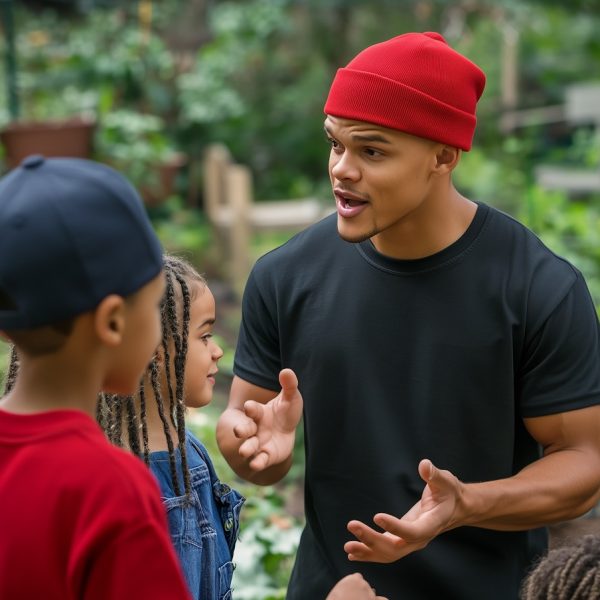 Man Engaging with Children Outdoors