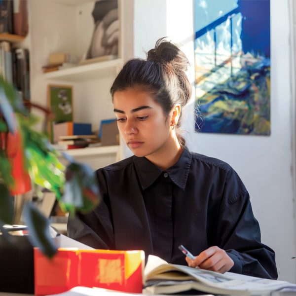 Studious Young Woman at Desk