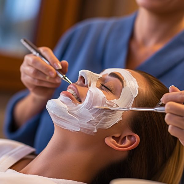 Tranquil Spa Experience with Proficient Beautician Applying Facial Mask