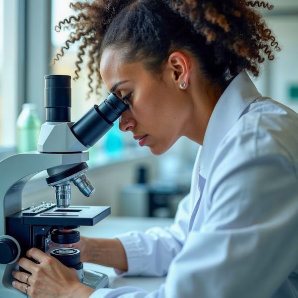 Woman Looking Through Microscope