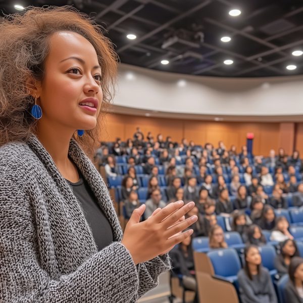 Woman Presenting in Lecture Hall